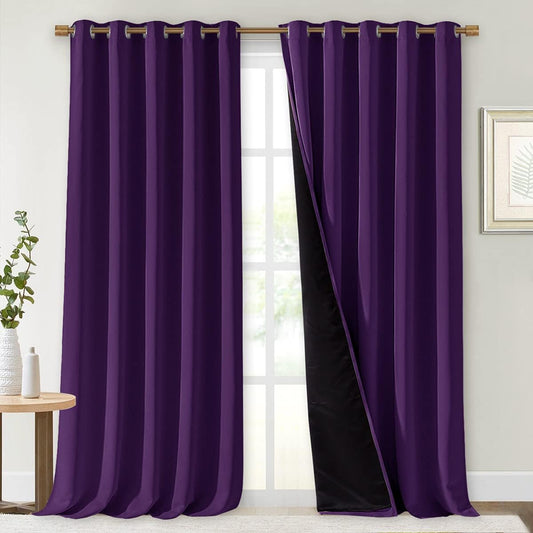 NICETOWN Total Shade Curtains and Draperies, Royal Purple, Package of 2, 62 inches Wide x 95 inches, LongHeavy-Duty Full Light Shading Drapes with Black Liner Backing for Villa/Hall/Dorm Window