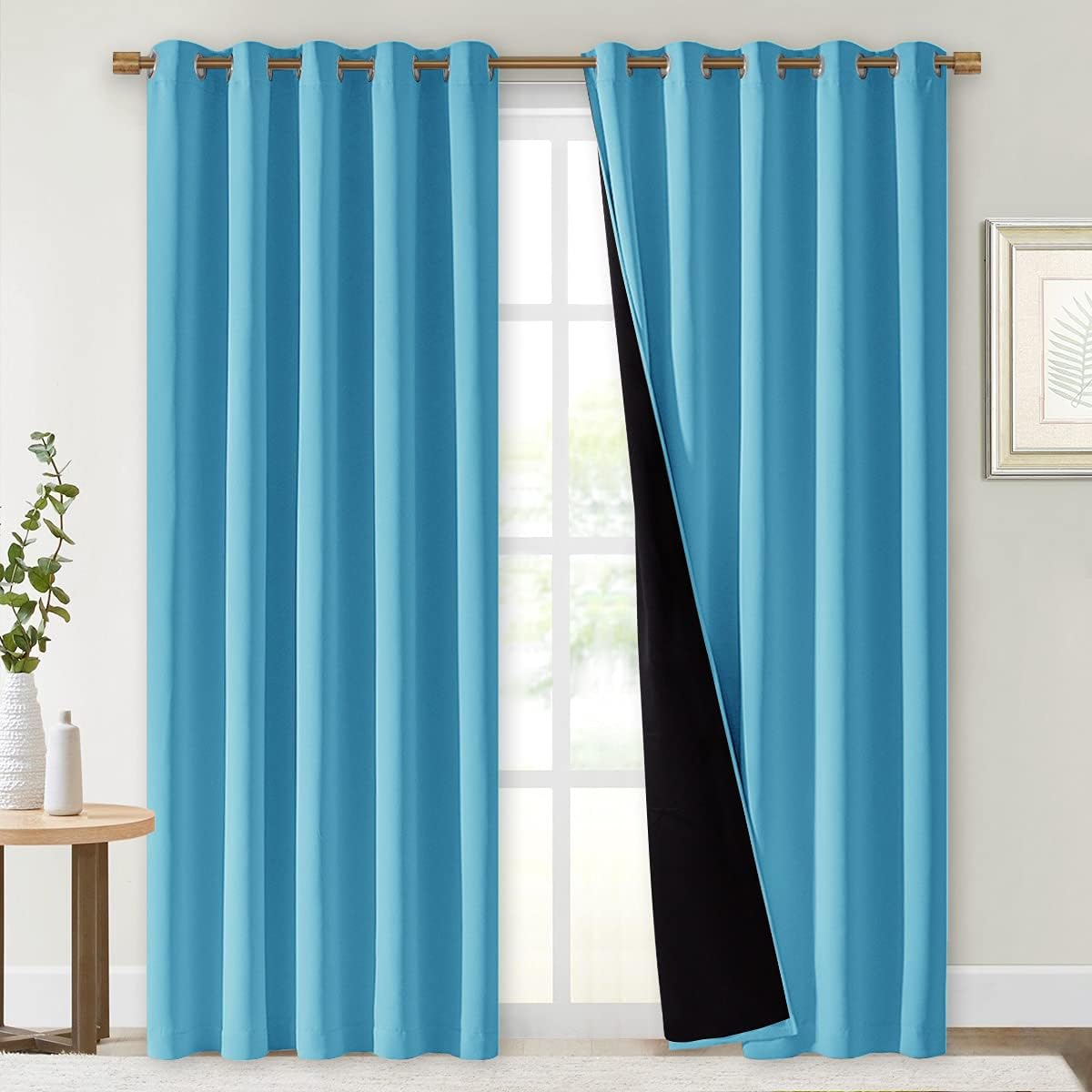 NICETOWN 100% Blackout Window Curtain Panels, Teal Blue, 2 PCs, 62" Wide Each Panel, Cold and Full Light Blocking Drapes with Black Liner for Nursery, 84 inches Drop Thermal Insulated Draperies