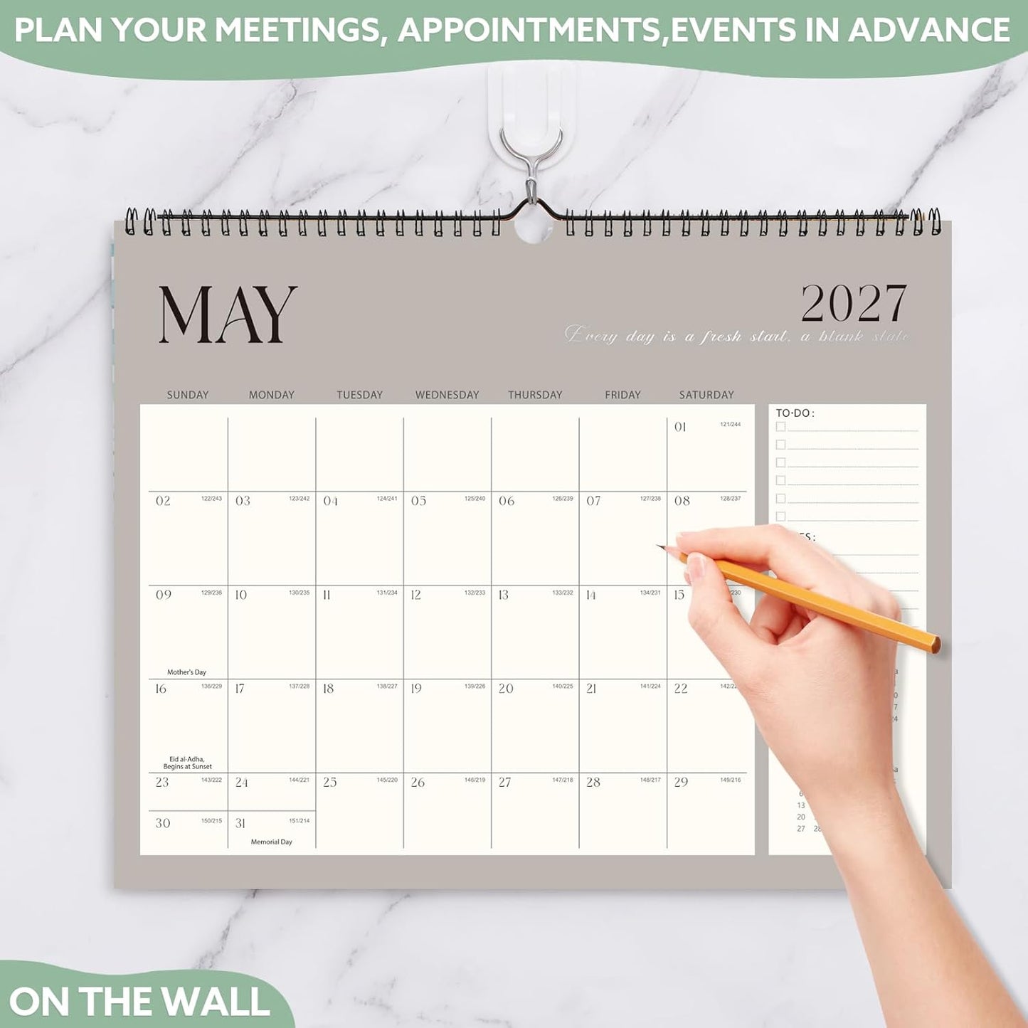 Wall Calendar 2026-2027, 18 Month Large Desk Calendar from January 2026 to June 2027 14.5" x 11.8" Monthly Calendar with Twin-Wire Binding for Home Office Planning Organisers, Simple Style