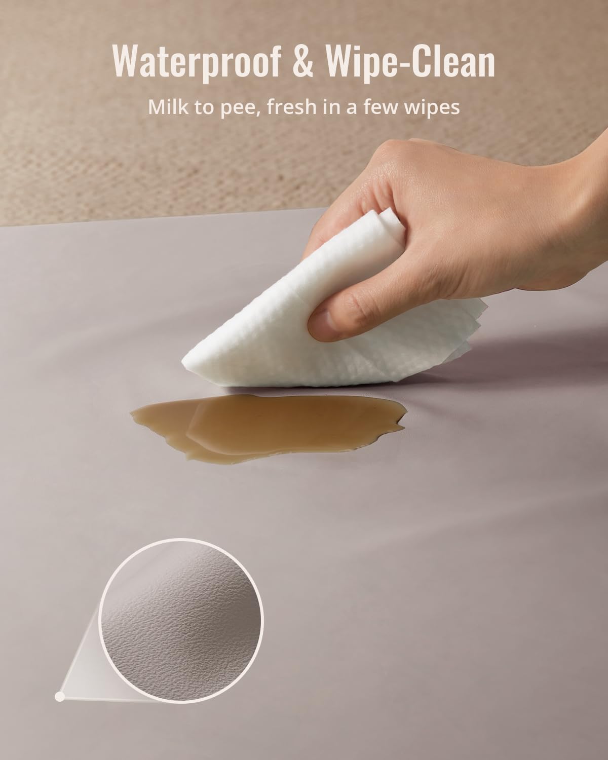 Blissful Diary Vegan Leather Baby Play Mat, 47x47 Thicken Foam Cushioned & Waterproof Playpen Mat for Infants and Toddlers, Stylish and Just Wipe-Clean Playmat for Baby Play on Floor, Taupe