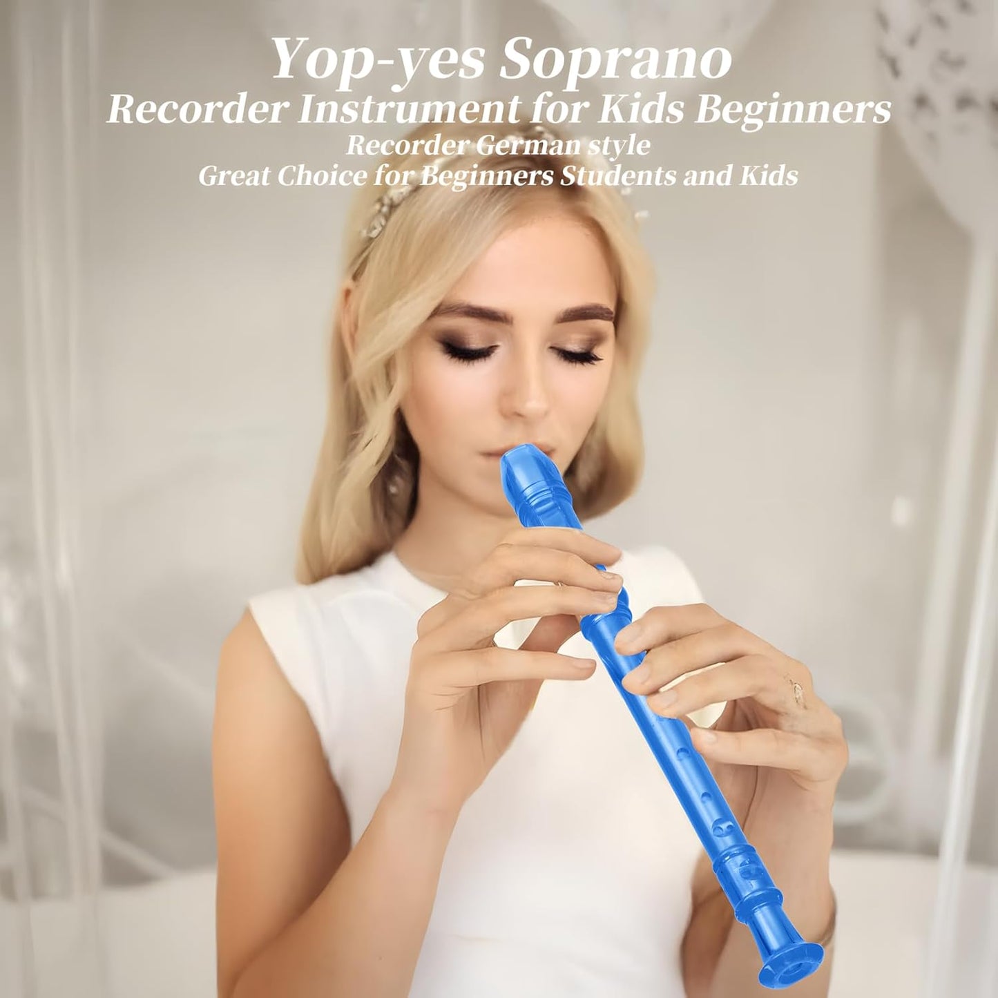 Soprano Recorder for Kids Beginners, German Fingering, C Key, 3 Piece with Cleaning Rod, Bag, Fingering Chart (Crystal Blue)…