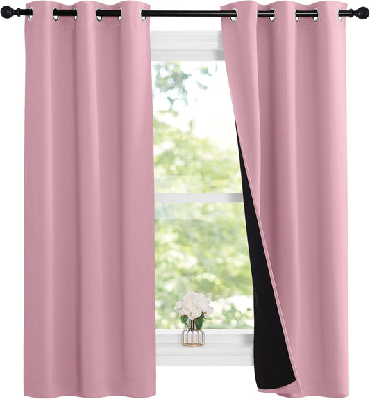 NICETOWN Crystal Pink Full Shade Curtain Panels, 37" Wide x 70" Long, Pair of Thermal Insulated & Energy Efficiency Blackout Curtains for Living Room Windows, Lined Silky Performance Window Dressing