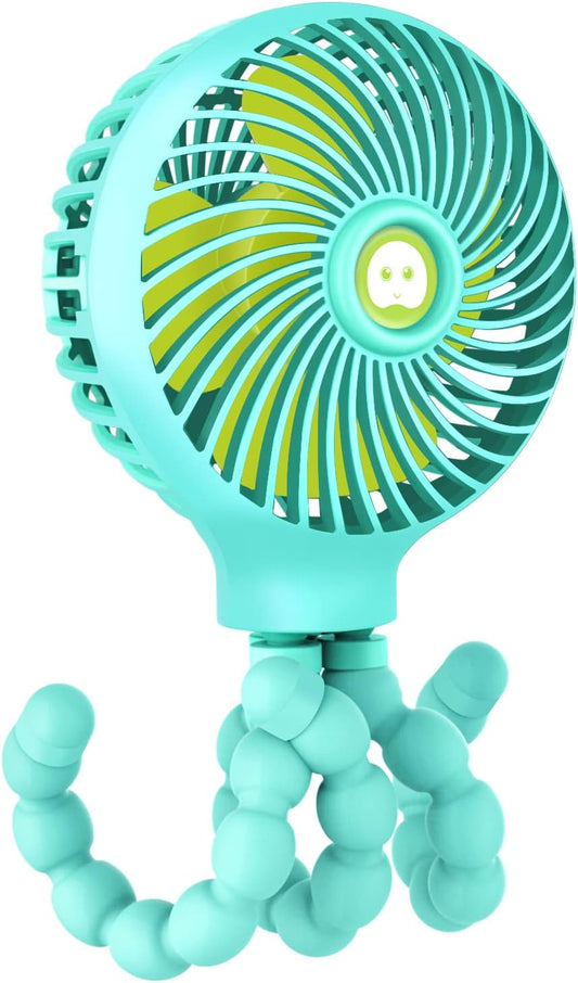 TRELC Mini Handheld Stroller Fan, Personal Portable Baby Rechargeable Fan With Flexible Tripod, Upgraded Version, Gift for Children Office Treadmill Room Car Traveling BBQ Gym (Mint Green)