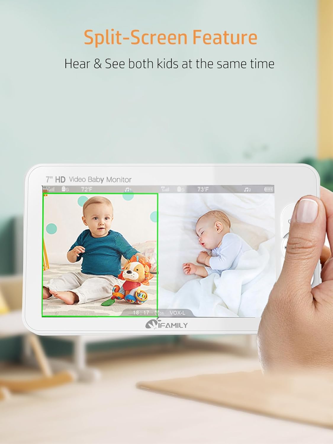 iFamily 7" Large Split Baby Monitor with 2 HD Cameras and Audio, 1080P HD Video Baby Monitor No WiFi,Hack Proof