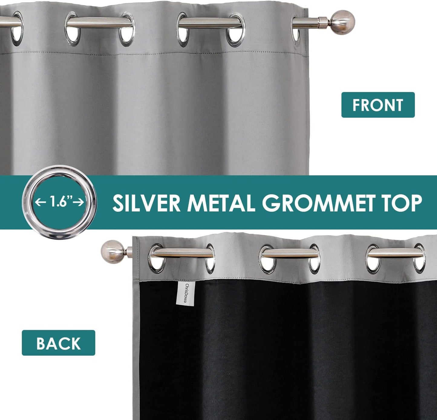 ChrisDowa 100% Blackout Curtains 72 inch Long for Bedroom with Black Liner, 2 Thick Layers Total Blackout Thermal Insulated Grommet Window Curtains 2 Panels Set (Light Grey, 42 x 72 Inch)