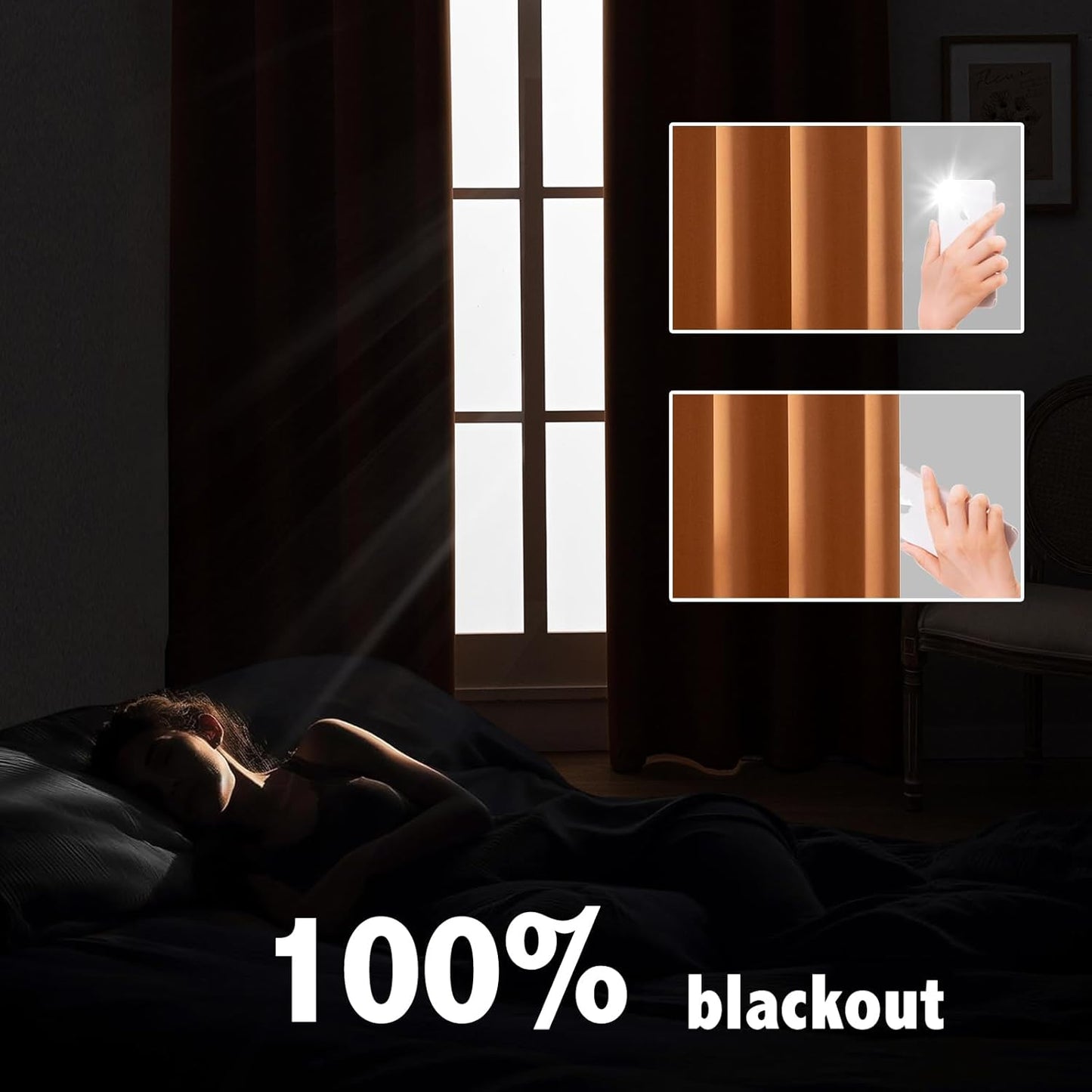 Anytime 100% Blackout Curtain Set, Thermal Insulated & Energy Efficiency Window Draperies for Guest Room, Full Shading Panels for Shift Worker and Light Sleepers（Orange, 2 Panels, 42W x 80L）