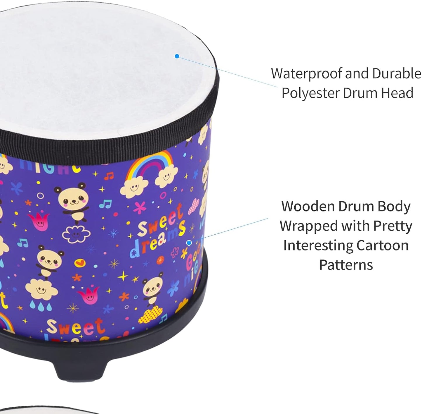 Bongo Floor Tom Drums Set for Kids: Children Drum Percussion Music Instrument with 2 Mallets for Children- Preschool Montessori Floor Babies Drum (Rainbow 5" to 6")