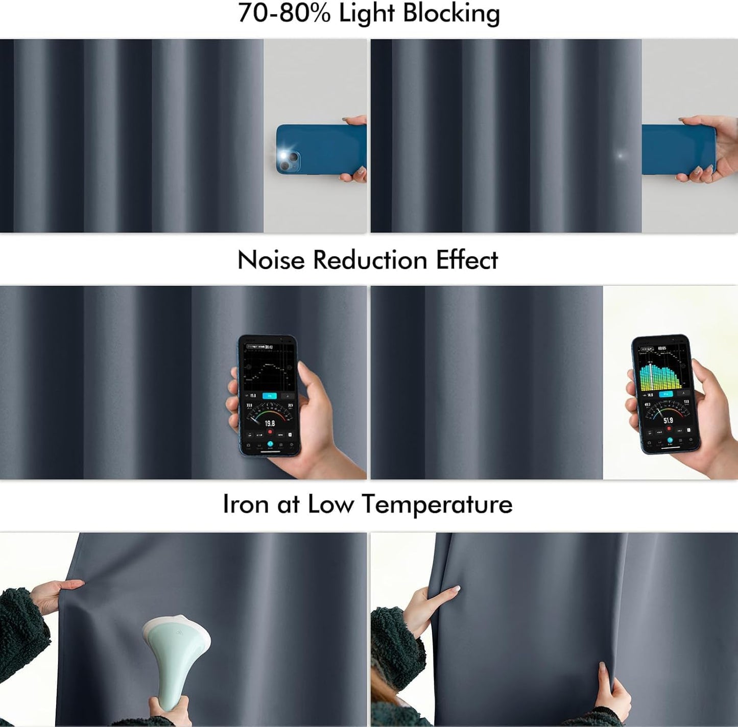 MIULEE Stone Blue Back Tab Blackout Curtains 72 Inch Length 2 Panels Set for Living Room Bedroom Privacy, Rod Pocket/Pinch Pleat Thermal Insulated Room Darkening Pleated Light Blocking Drapes