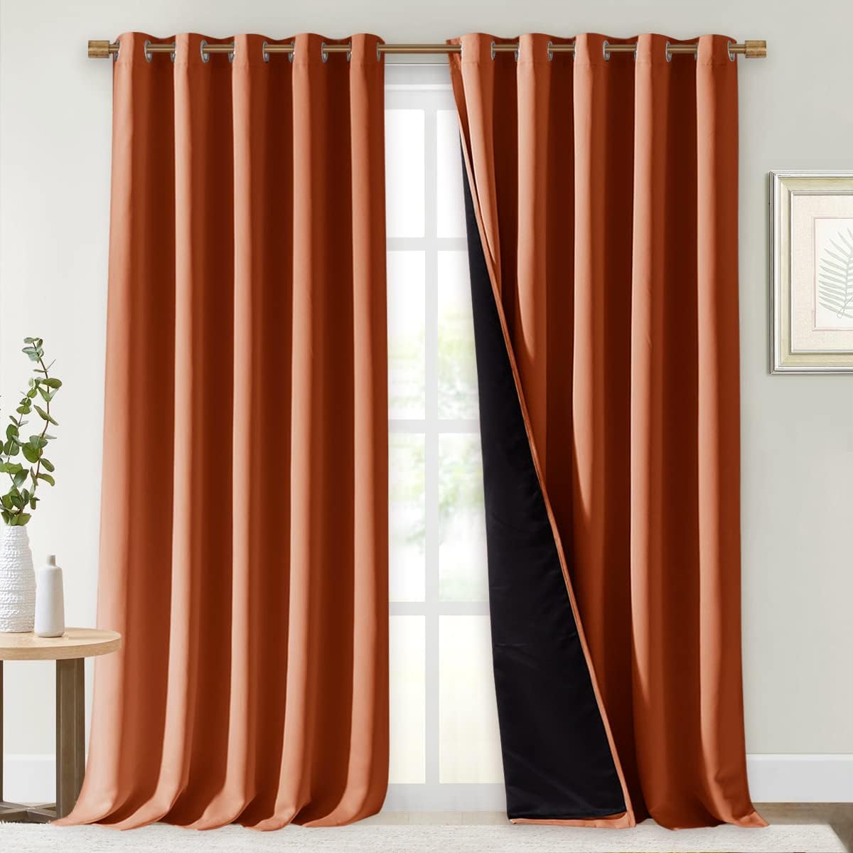 NICETOWN Burnt Orange 100% Blackout Curtains for Windows, Super Heavy-Duty Black Lined Total Darkness Drapes for Bedroom, Privacy Assured Window Treatment for Patio (Pack of 2, 70" W x 108" L)