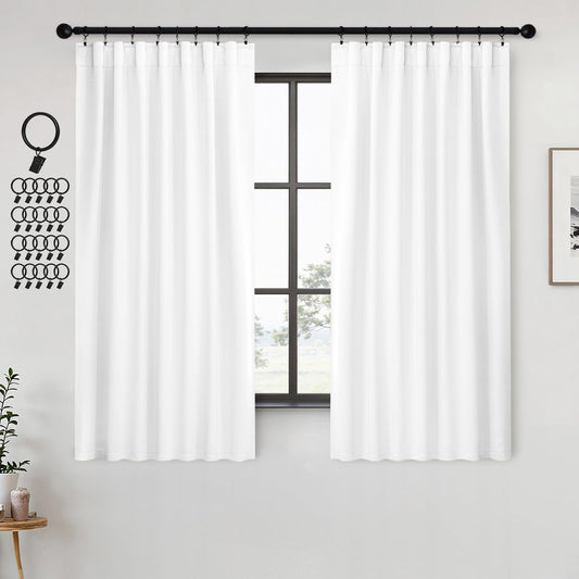 ANRODUO Back Tab Blackout Curtains for Bedroom Living Room, Rod Pocket Pinch Pleated Thermal Insulated Room Darkening Curtains 54 Inches Long 2 Panels, White, 42 x 54 Inch