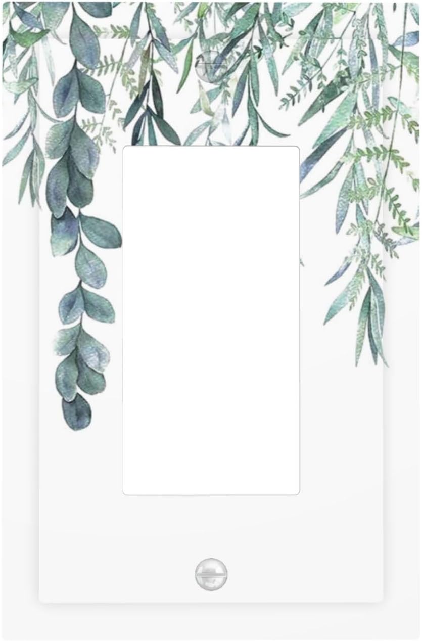 Eucalyptus Leaves Greenery Vine Flowers Simplicity Decorative Outlet Covers 1 Gang Single Rocker Light Switch Cover Plate Wall Plates GFCI Faceplate for Bed Room Living Room Decor