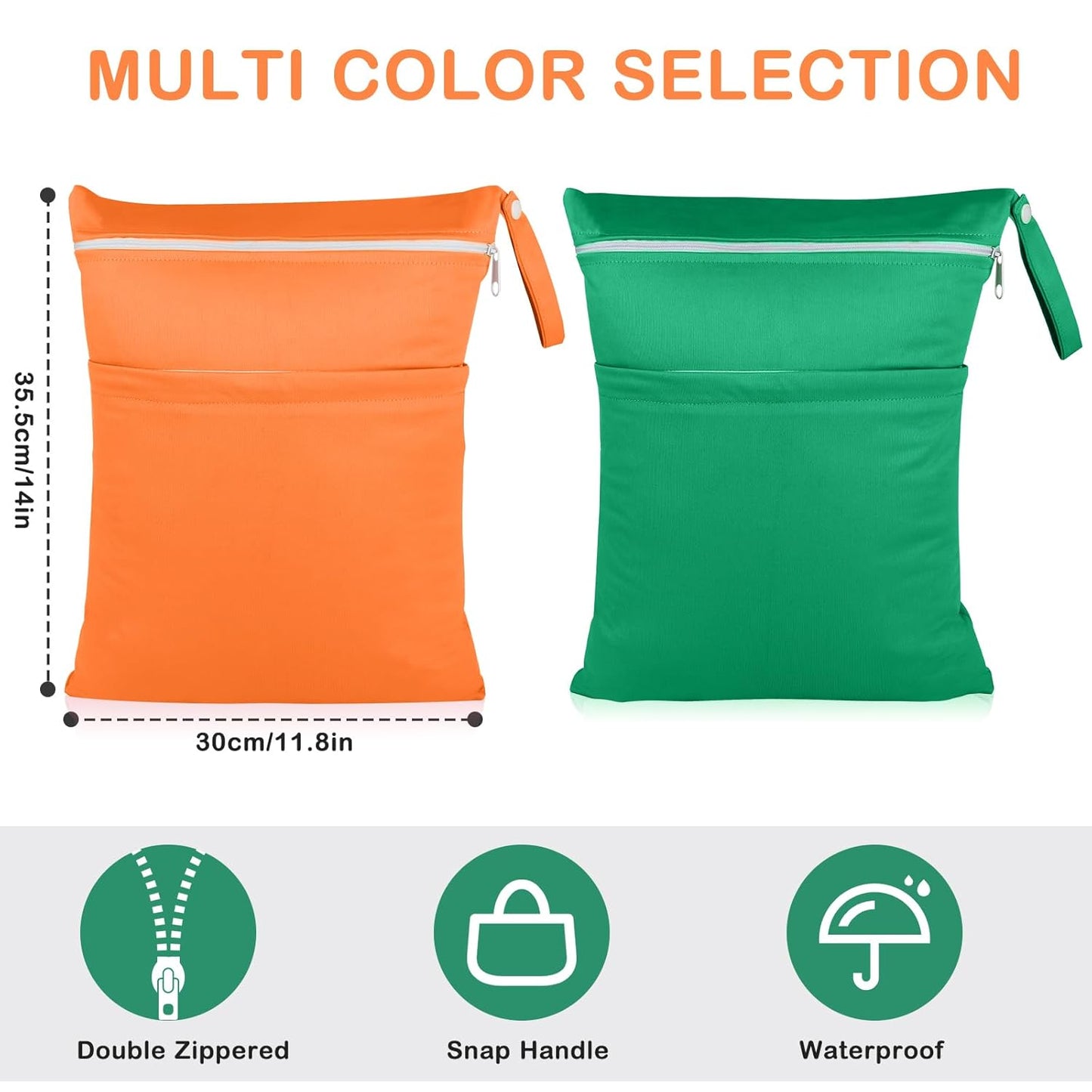 Angel Love 2 Pack Baby Cloth Diaper Wet/Dry Bags with Two Zippered Pockets, Travel, Beach, Pool, Gym Bag for Swimsuits or Wet Clothes, Waterproof Washable Reusable, P0204