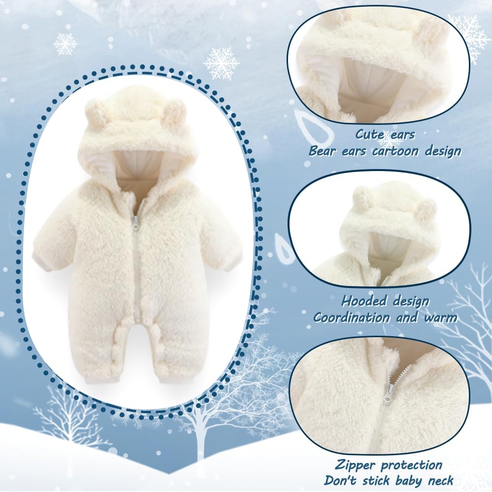 Newborn Baby Bear Outfit Suit Girls Boys Fleece Jumpsuit Romper Hooded Winter Snowsuit Clothes