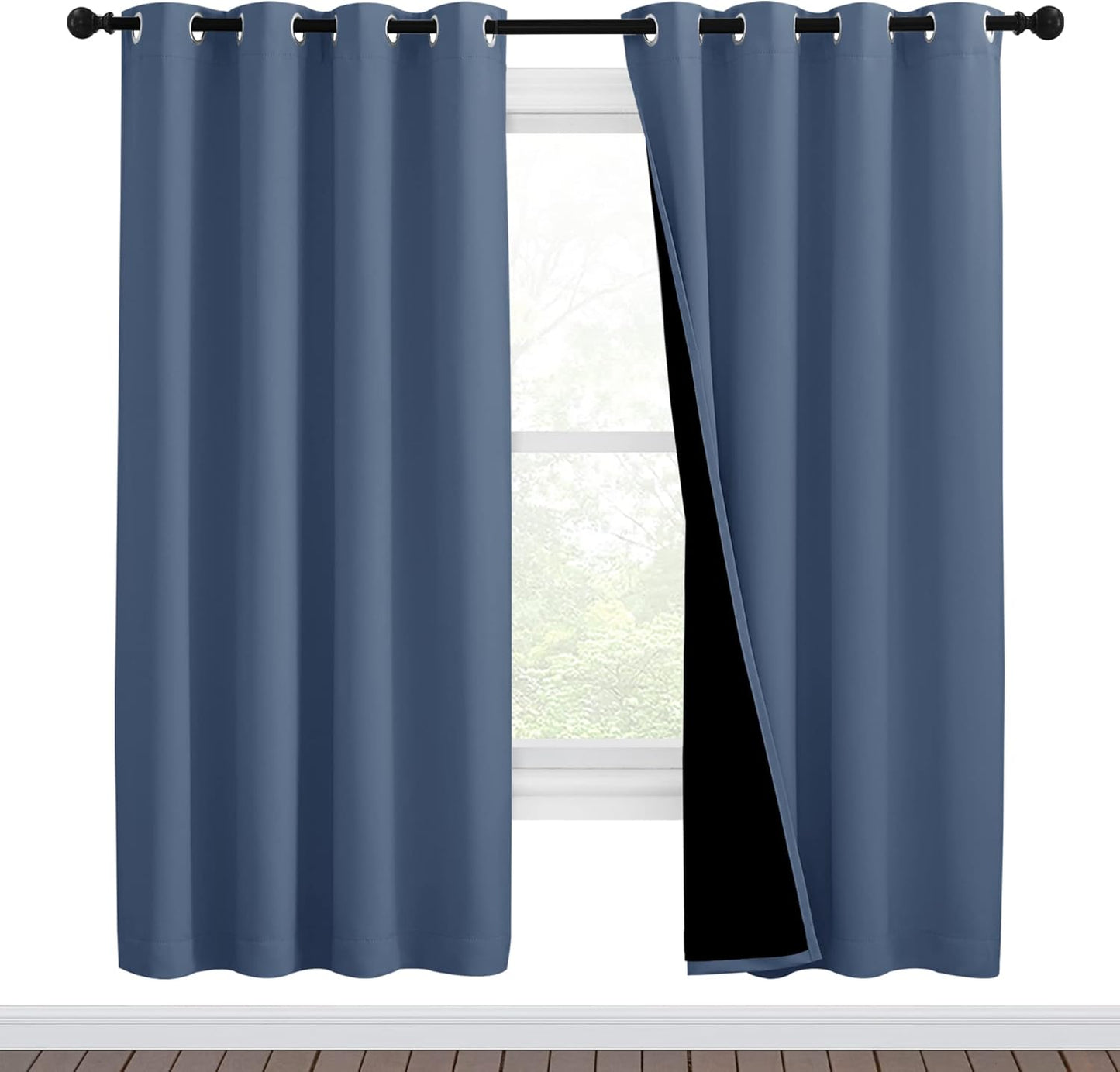 NICETOWN Full Shade Curtain Panels 72 inches Long, Pair of Energy Smart & Noise Blocking Out Blackout Drapes for Guest Room Window, Thermal Insulated Lined Window Dressing (Stone Blue, 46 inch)
