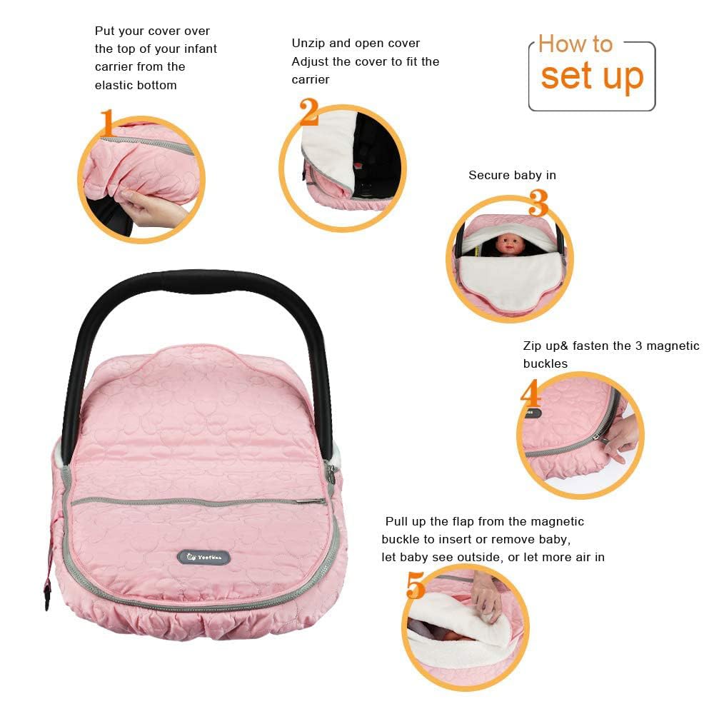 Yoofoss Baby Car Seat Cover Winter Carseat Canopies Cover to Protect Baby from Cold Wind, Super Warm Plush Fleece Baby Carrier Cover for Infant Boys Girls (Pink)