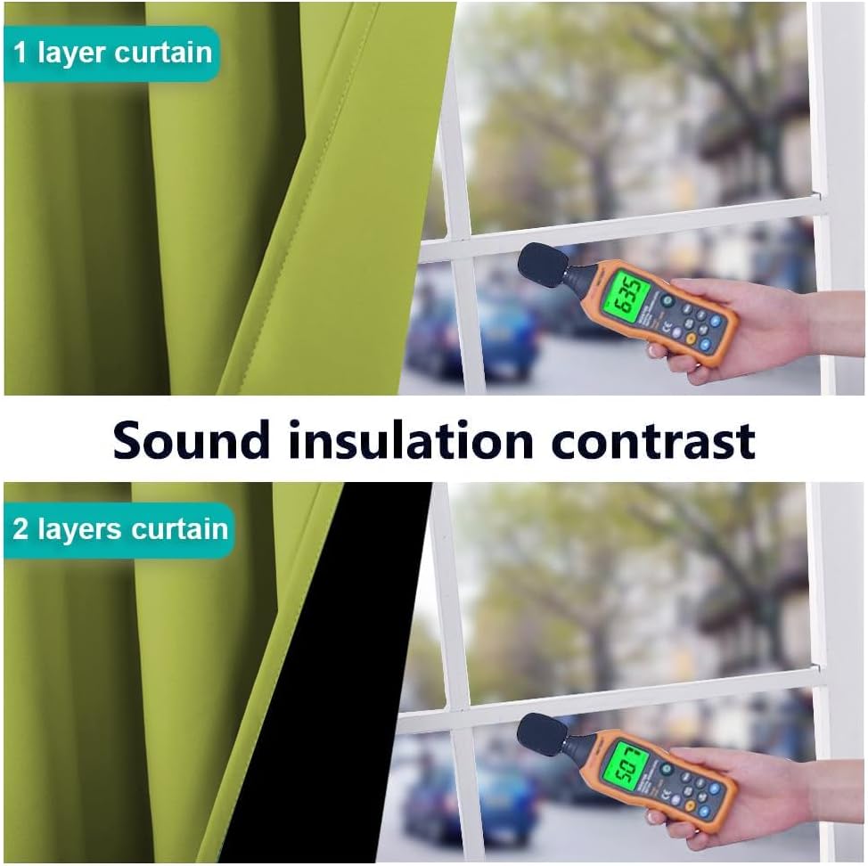 NICETOWN 100% Blackout Curtains with Black Liners, Fresh Green, 2 Panels, 52-inch W by 63-inch L, Thermal Insulated Full Blackout 2-Layer Lined Drapes, Energy Efficiency Window Draperies for Bedroom