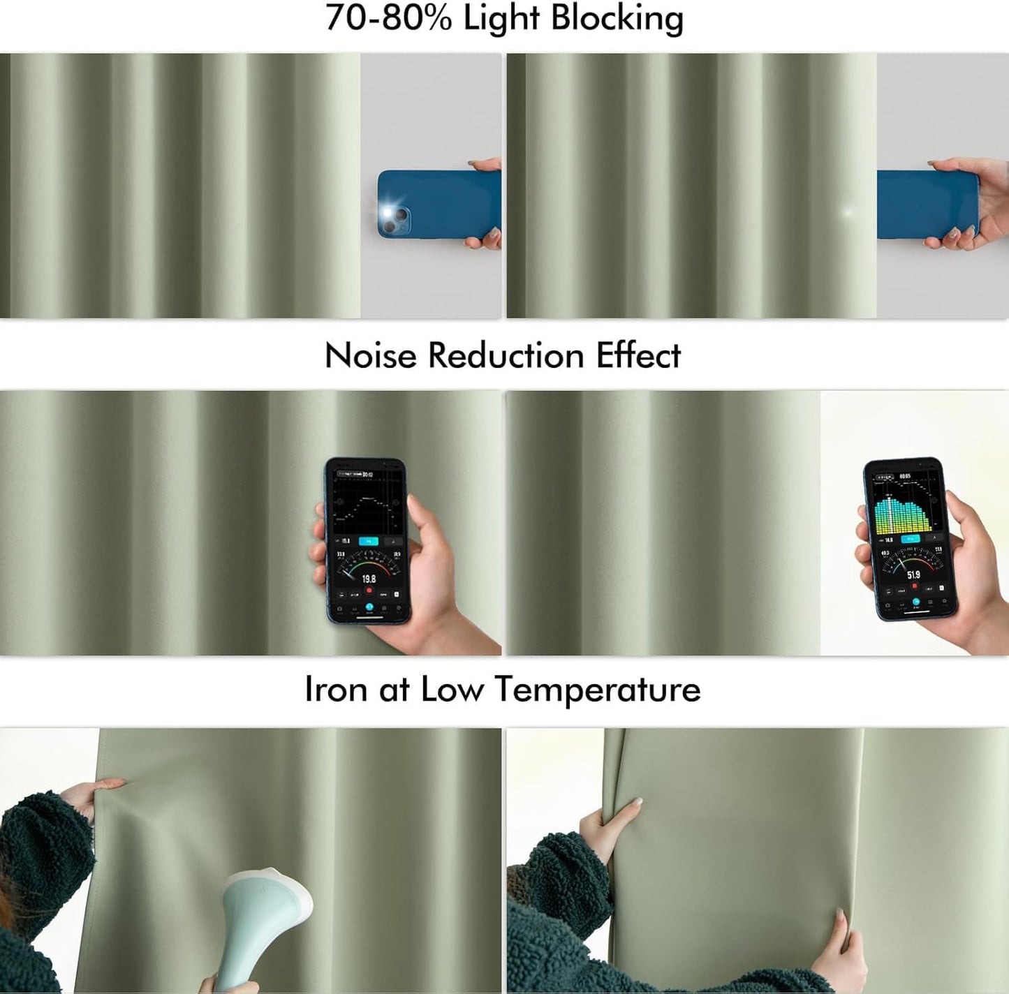 MIULEE Back Tab Sage Green Curtains 90 Inch Long 2 Panels Set for Living Room Bedroom Privacy, Rod Pocket/Pinch Pleated Light Blocking Thermal Insulated Room Darkening Blackout Curtains, 52 x 90 Inch