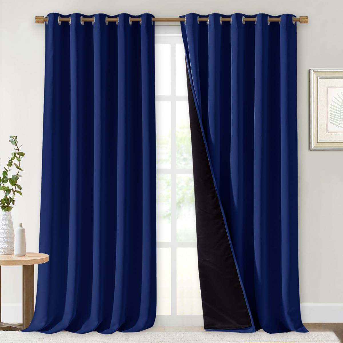 NICETOWN Total Shade Curtains and Draperies, Royal Blue, Package of 2, 62 inches Wide x 95 inches, LongHeavy-Duty Full Light Shading Drapes with Black Liner Backing for Villa/Hall/Dorm Window