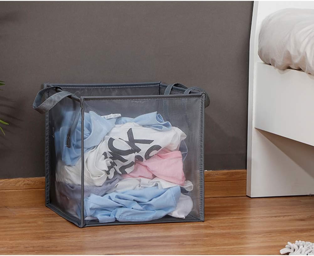 HONOMA Mesh Popup Laundry bags Hamper with Handles,Portable Durable Collapsible Storage Easy Folding Pop-Up Clothes Hampers Basket Foldable for Kids Room College Dorm or Travel (Grey,Single-Layer)