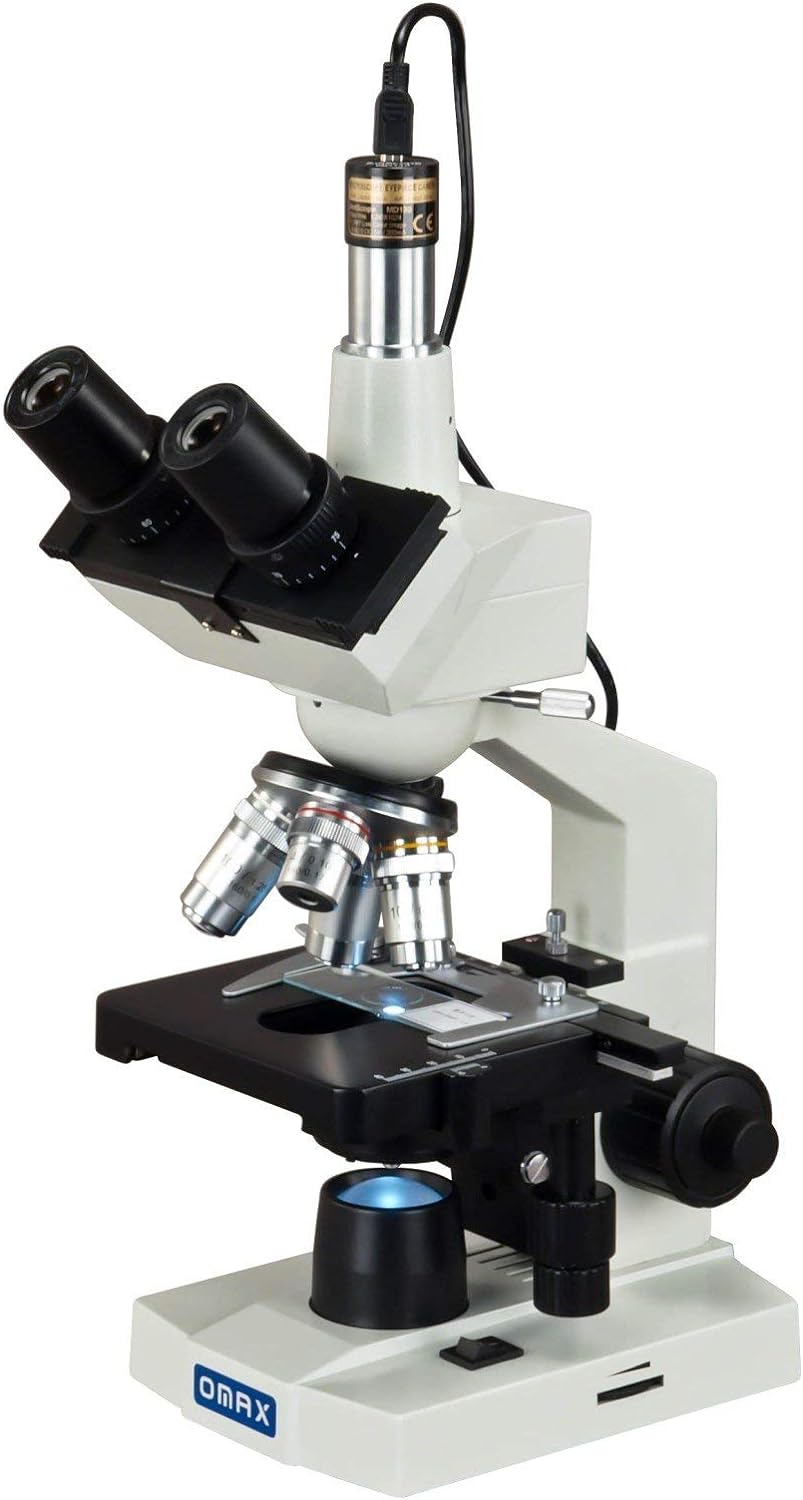 OMAX M83EZ-C02 Digital Lab Trinocular Compound LED Microscope - 40X-2500X Magnification - Features USB Digital Camera & Double Layer Mechanical Stage