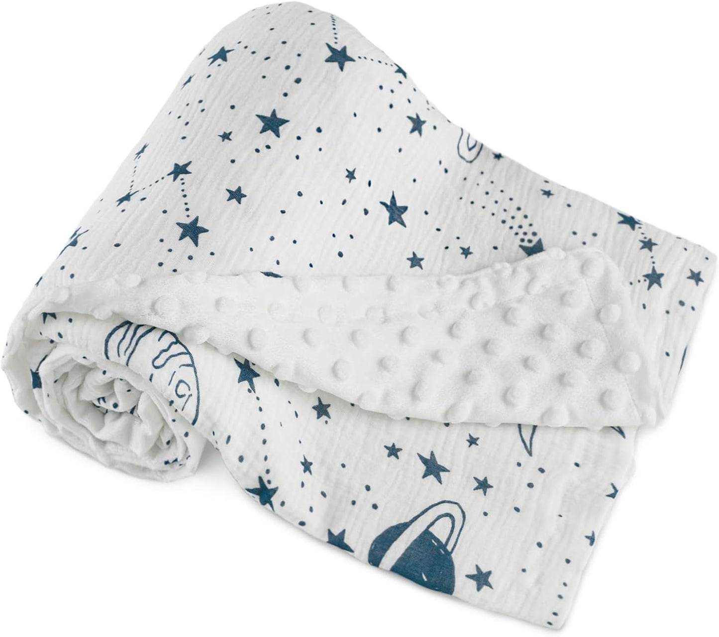 GLLQUEN BABY Blankets for Unisex Boys Girls, Muslin Cotton Front Soft and Breathable, and Dotted Fleece Backing, Printed Bed Nursery Minky Blankets for Toddler Newborn, 30 x 40 inches