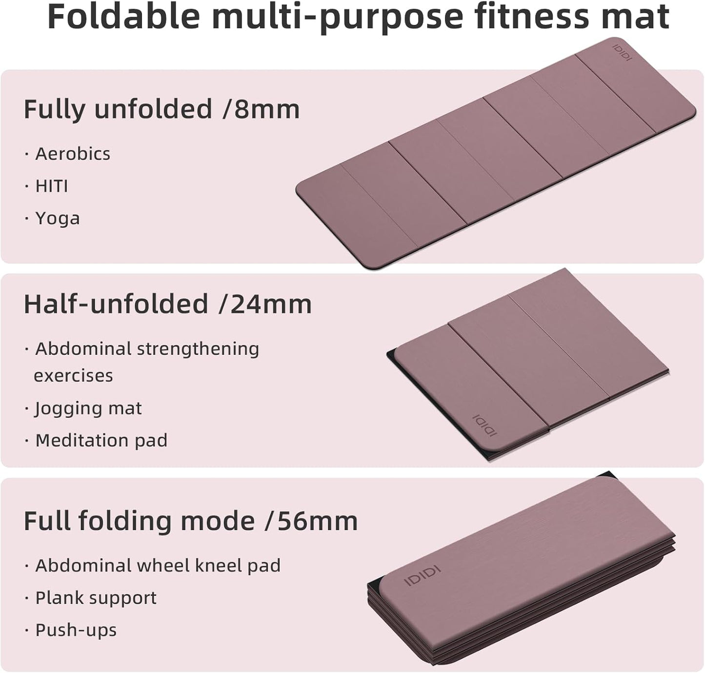 Foldable Yoga Mat Extra Thick 0.32 Inches Eco-Friendly POE Material, Non-Slip Design Fitness Mats, Multi-Purpose Workout Mats For Studio or Home Use (70 x 24 x 0.32 inches）