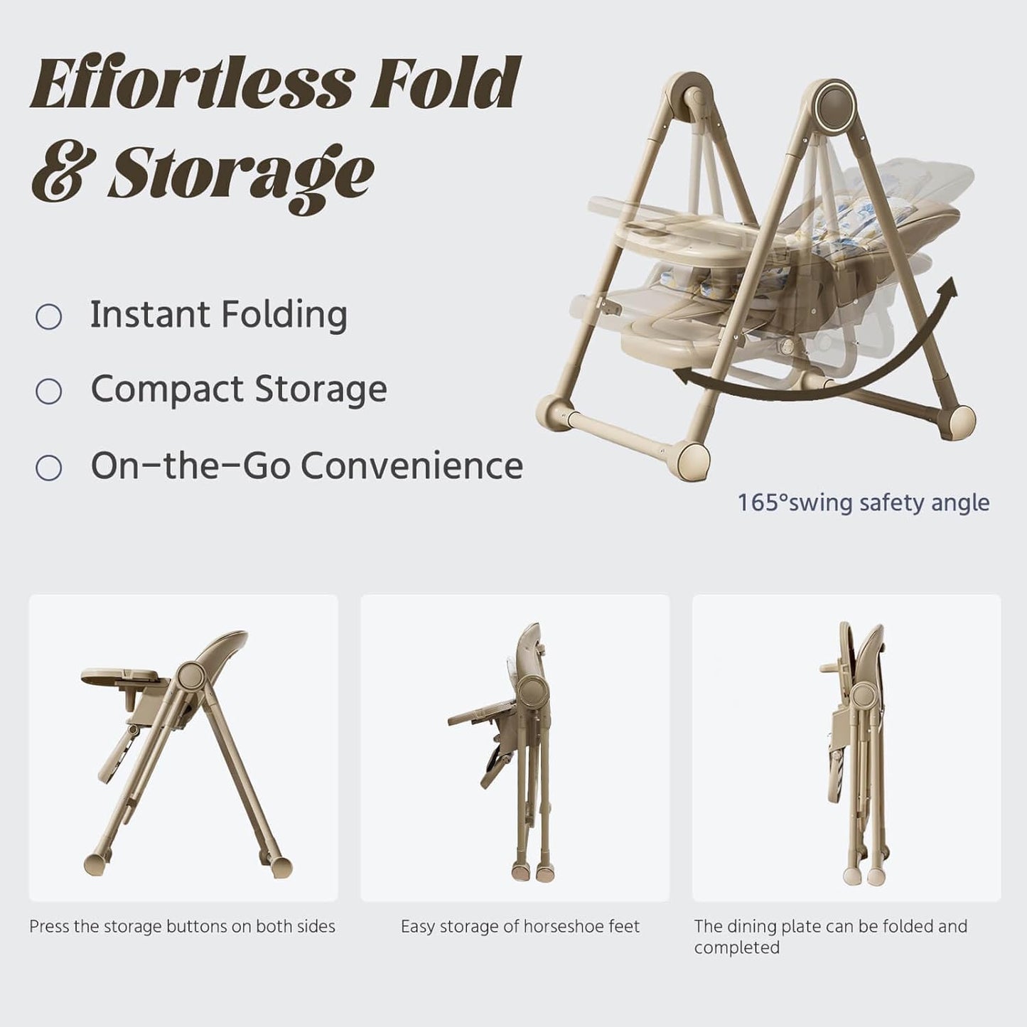 Multi Functional All in 1 Baby High Chair Swings for Infants Foldable Rocking 8 Level Height Adjustment Eco Friendly Washable PU Cushion Ultimate Baby Feeding Chair (Brown)