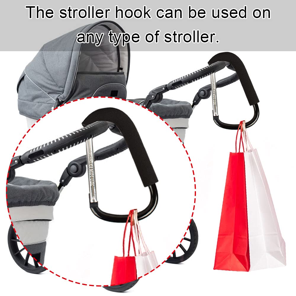 Large Carabiner Clip Stroller Hooks: 6.3" D Shape Large Buggy Carabiner Hook - Mommy Hook for Stroller Heavy Duty - Pram Pushchair Stroller Clip - Shopping Accessories Bag Holder Hook