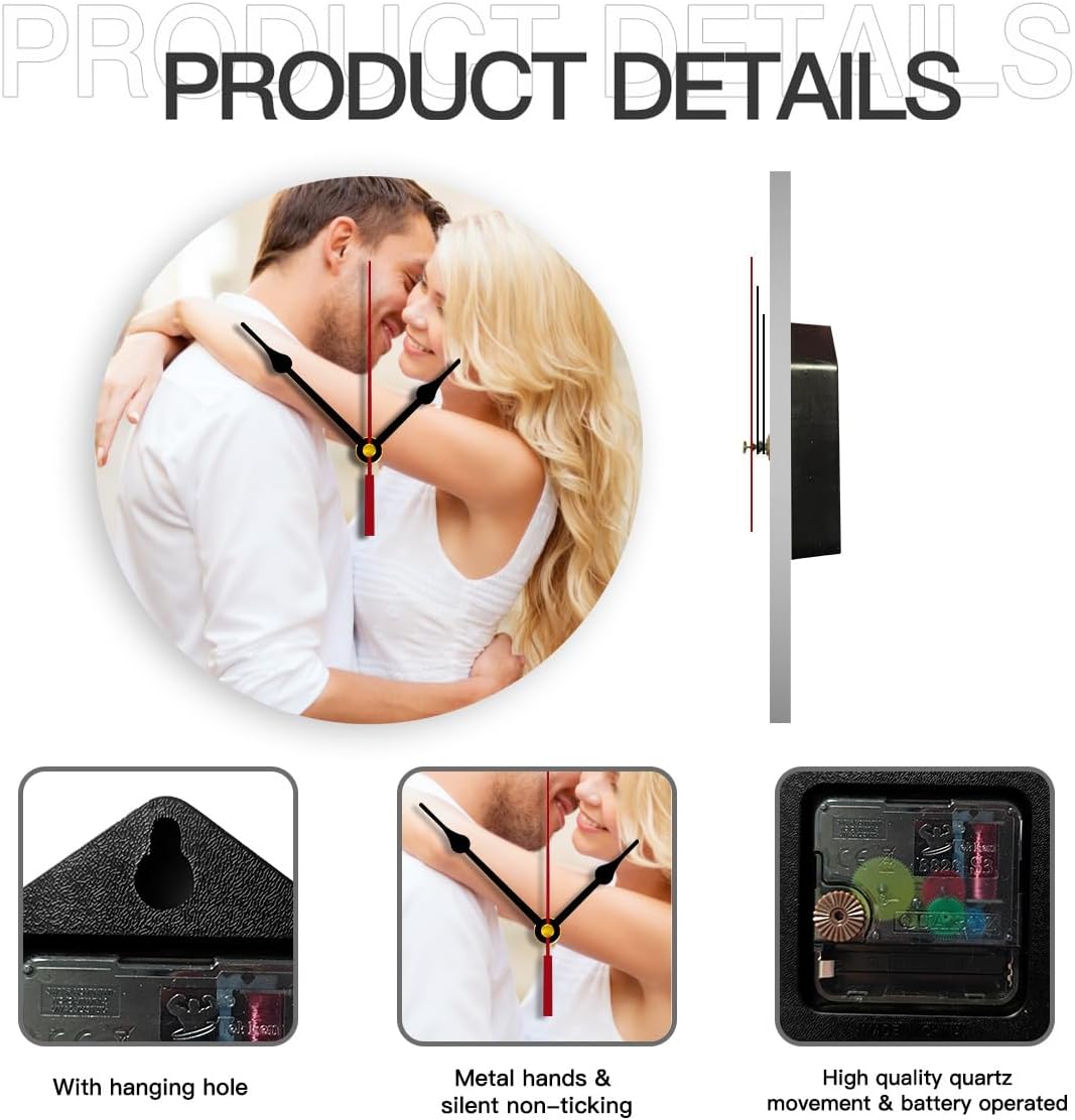 Generic Custom Clocks for Walls Personalized Picture Hanging Time Clocks Customized Round Clock for Birthday Wedding Present Family Friends Gifts, 12inch-30cm