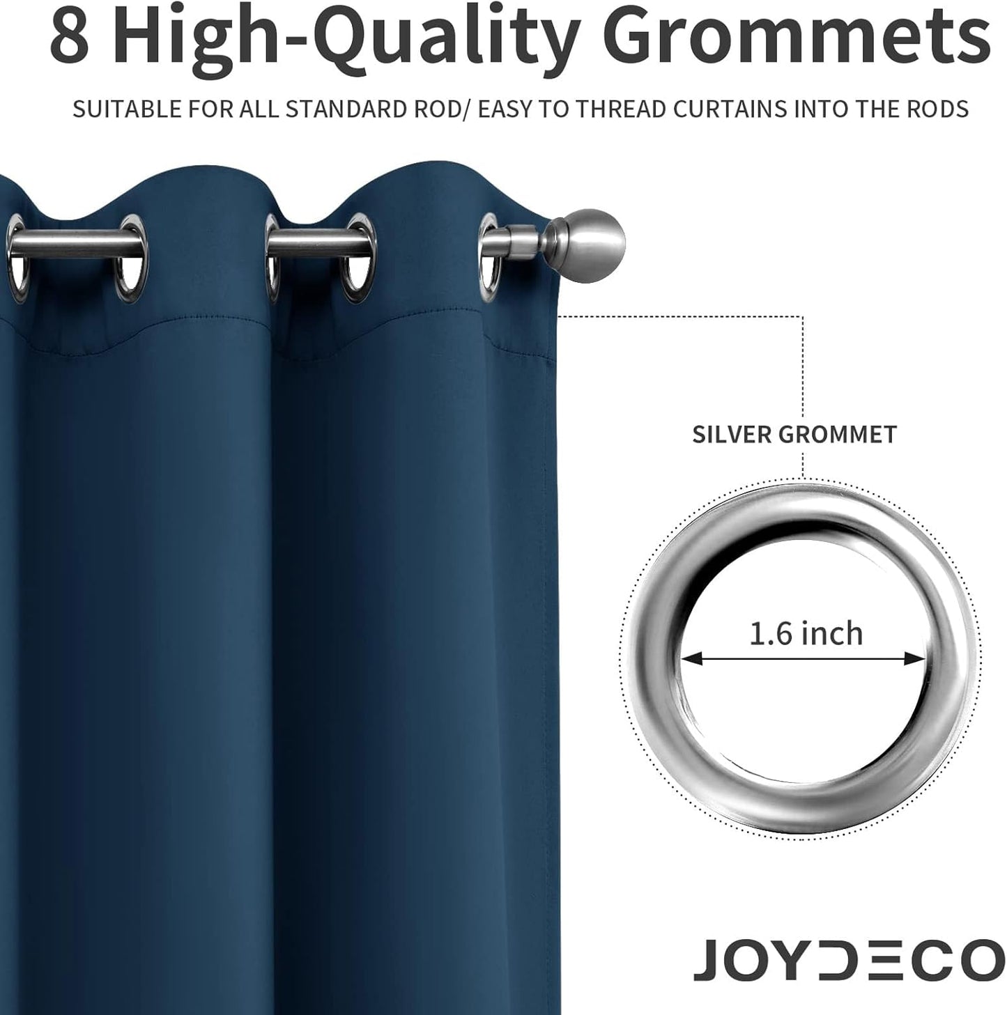 Joydeco Blackout Curtains 108 Inch Length 2 Panels Set, Thermal Insulated Long Curtains& Drapes 2 Burg, Room Darkening Grommet Drapes for Living Room Bedroom Window (W52 x L108 Inch, Navy Blue)