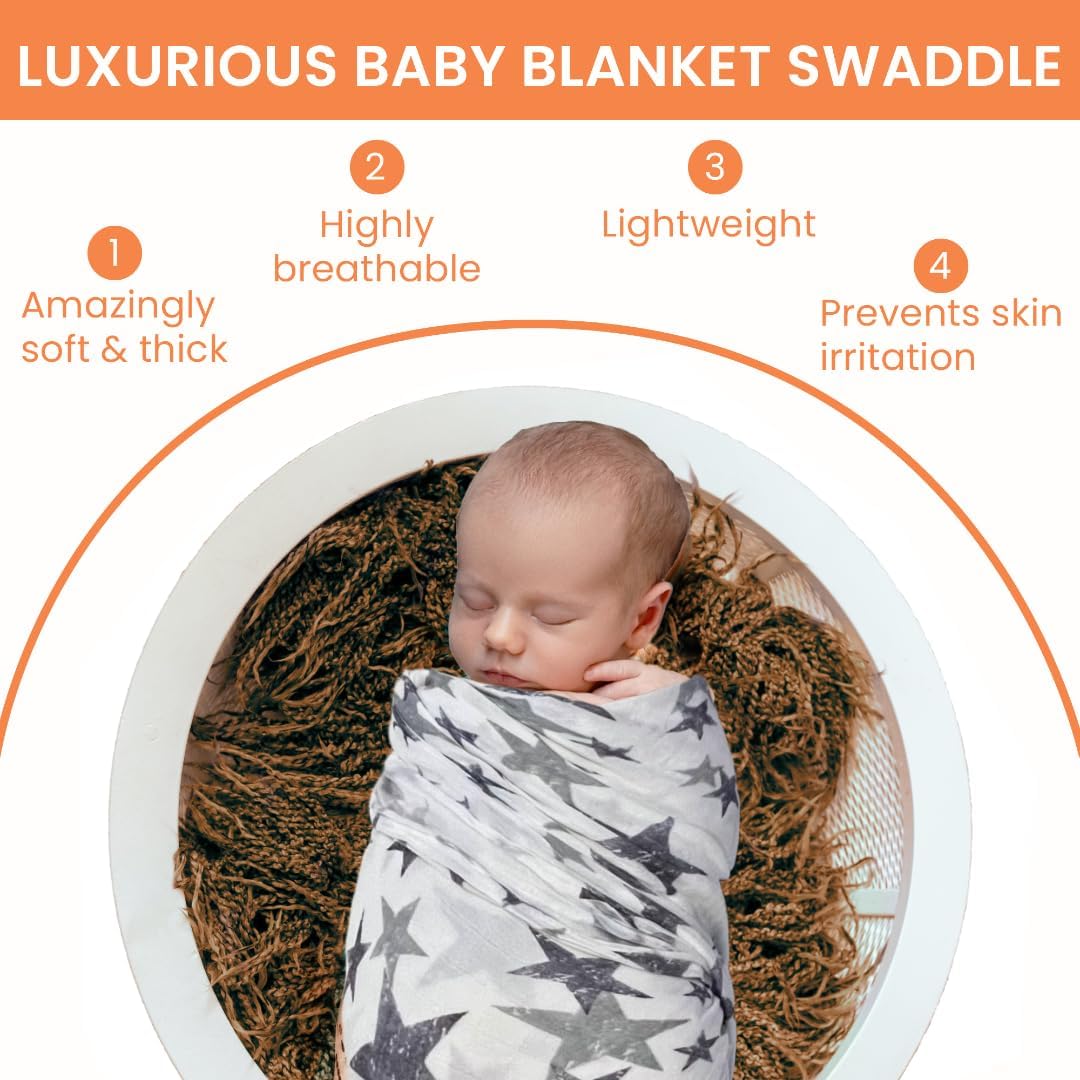 Premium Baby Swaddle Blanket - 2 Pack Muslin Swaddle Blankets Neutral, Softness Upgrade, Breathable 47''x47'' Nursery Wrap for Boys & Girls - Unisex, 70% Viscose from Bamboo, 30% Cotton (Gray)