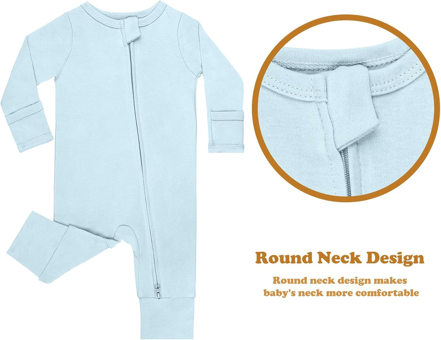 GUISBY Long Sleeve Cotton Pajamas Footless Baby Bodysuits with Zipper and Mittens 3-Pack for Boys Girls