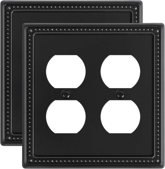 2-Pack Double Duplex Outlet Cover, Metal Switch Plates and Outlet Covers, Black Pearls Decorative Wall Plates for Electrical Outlets, 2 Gang Receptacle Cover, Corrosion Resistant
