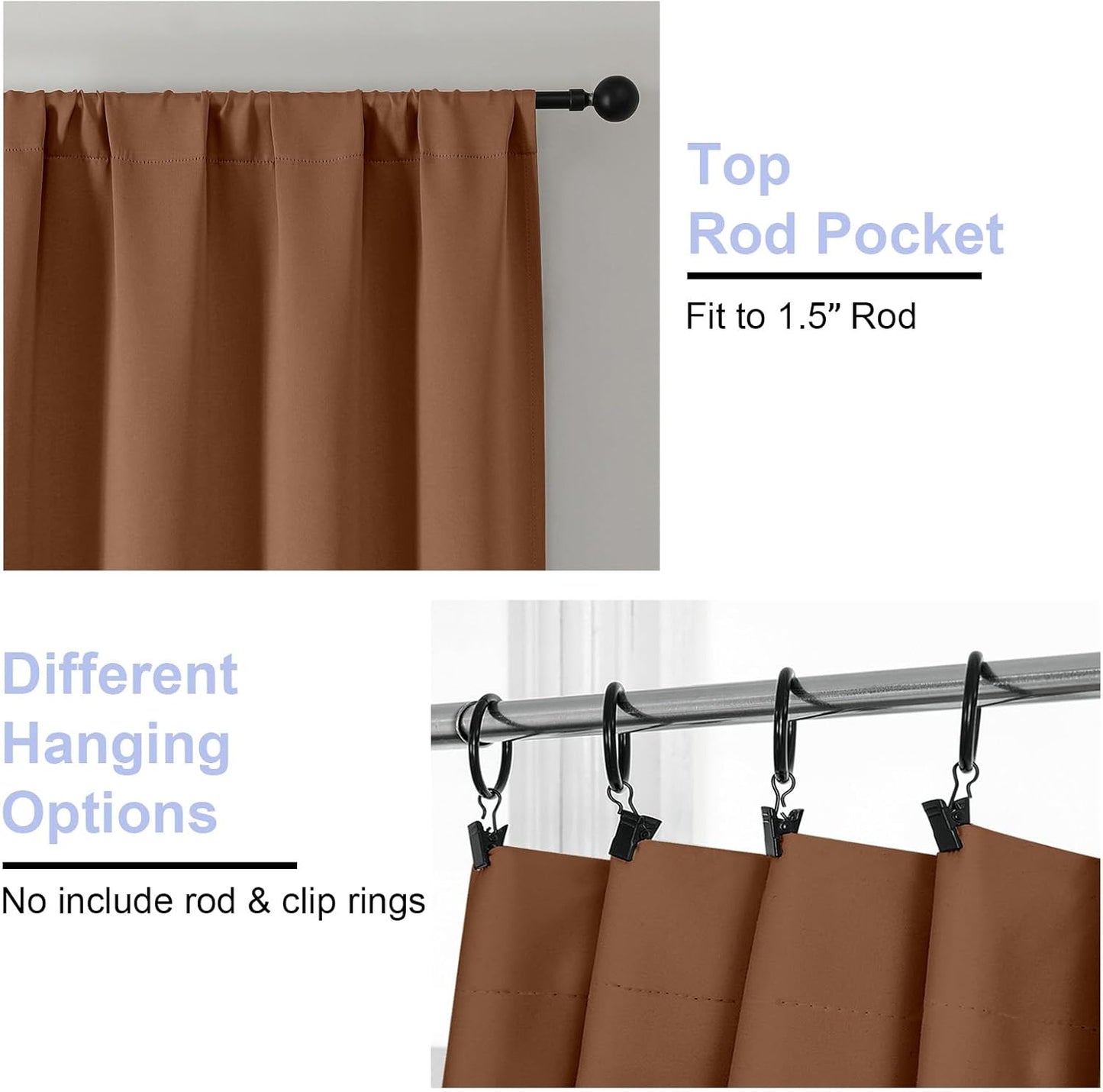 Simplebrand Ava Sun Baked Short Blackout Curtains for Bedroom 54 Inches Long 2 Panels Set, Solid Thermal Insulated, Energy Saving Window Treatment Curtains Blackout Drapes, W40 x L54 Inch, Sun Baked