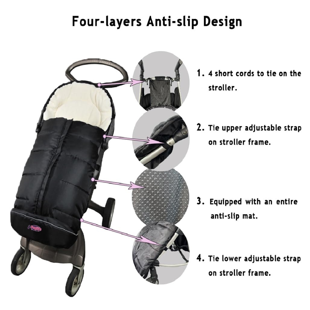 German Designed Universal Stroller Footmuff, 5 Way Zippers Style for Baby Easy in & Out of Water Repellent Winter Stroller Bunting Bag, Height/Temperature Adjustable Anti-Kick Stroller Sleeping Bag