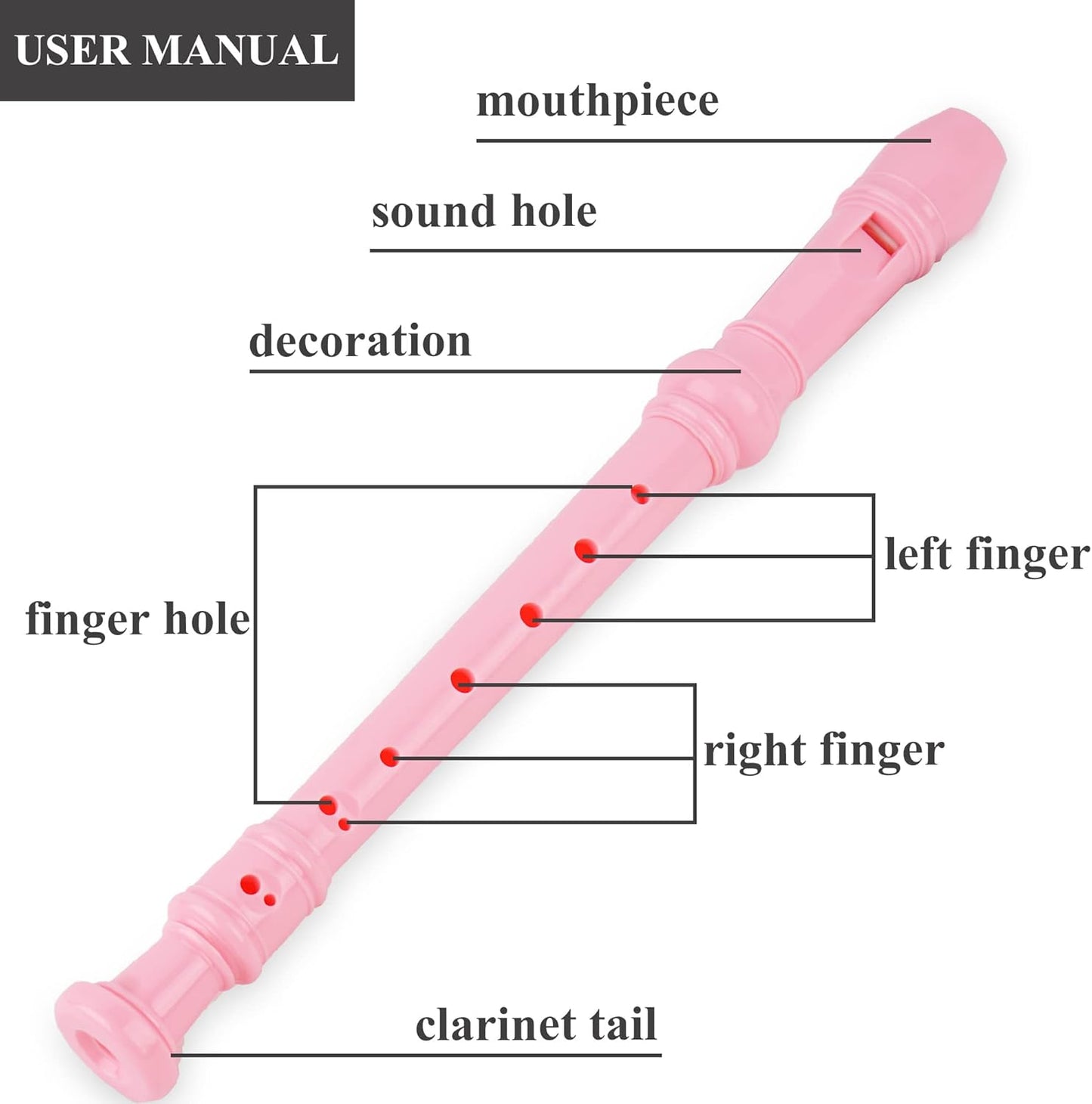 Recorder Instrument for Beginner Kids Adults,8-Hole Soprano Descant Recorder Music Flute with with Cleaning Rod & Leather Case For School Student Home Entertainment(2-Pink Splash-ink)
