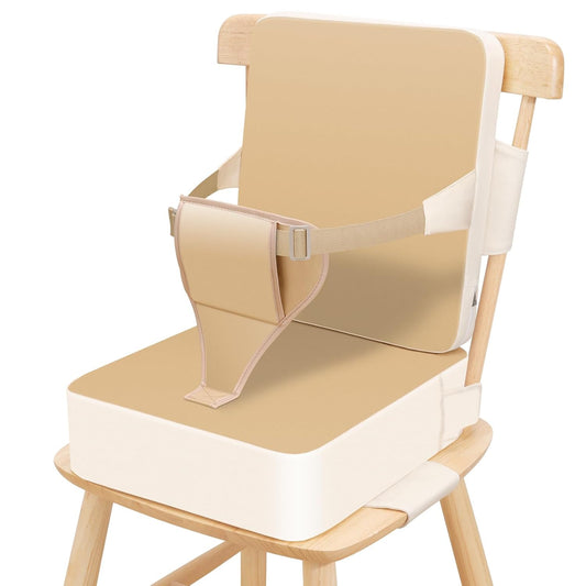Toddler Booster Seat for Dining Table, Non-Slip Kitchen Chair Booster Seat with Backrest and Adjustable Straps, Portable PU Waterproof Travel Baby Booster Increasing Cushion