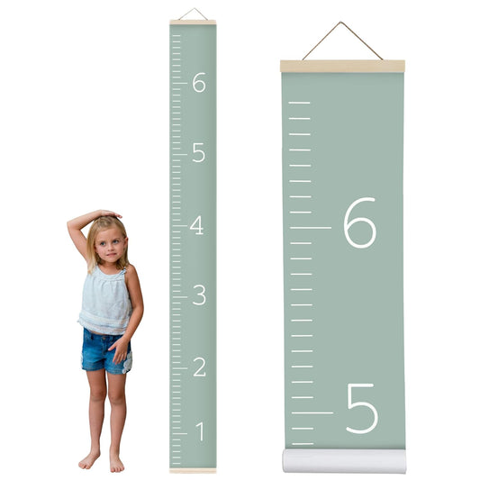 Morxy Canvas Growth Chart for Kids - Unisex Kids Room Wall Decor - Measuring Height Chart- Wall Tape with Height Chart for Kids (Canvas, Plain sage)