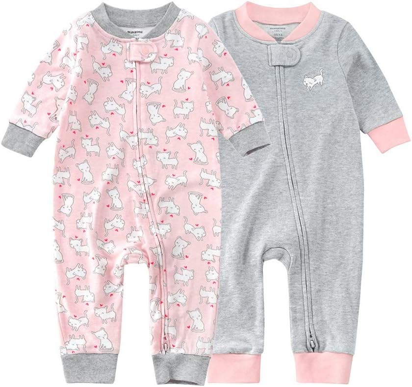 Teach Leanbh Baby 2-Pack Footless Pajamas Cotton Long Sleeve Printing 2 Way Zipper Romper Jumpsuit Sleep and Play 3-24 Months