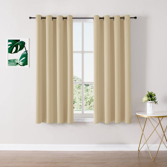 ChrisDowa Blackout Curtains 45 inches Long for Bedroom - 2 Panels Set Grommet Thermal Insulated Room Darkening Curtains for Living Room (Biscotti Beige, 52 x 45 Inch)