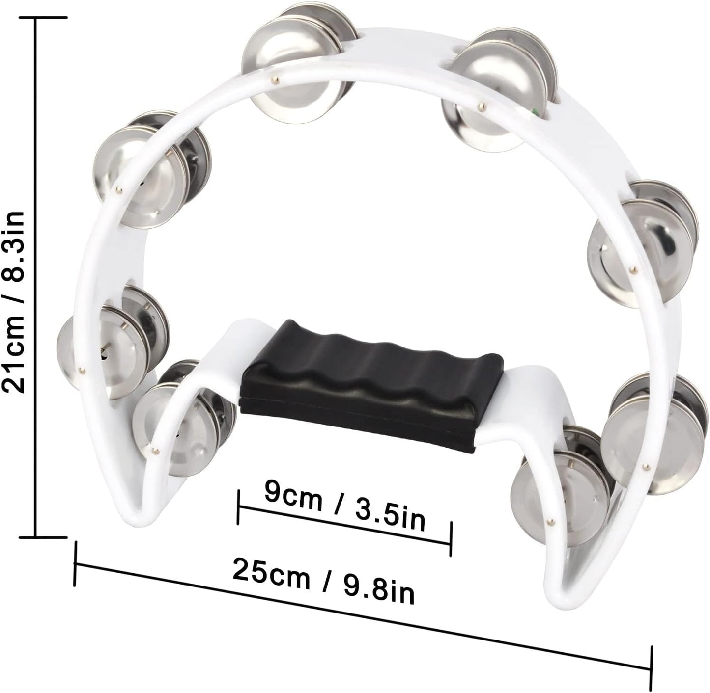 EastRock Tambourine,Metal Jingles Hand Held Percussion Half-Moon Tambourine and Egg Shakers for Kids, Adults, KTV, Party White