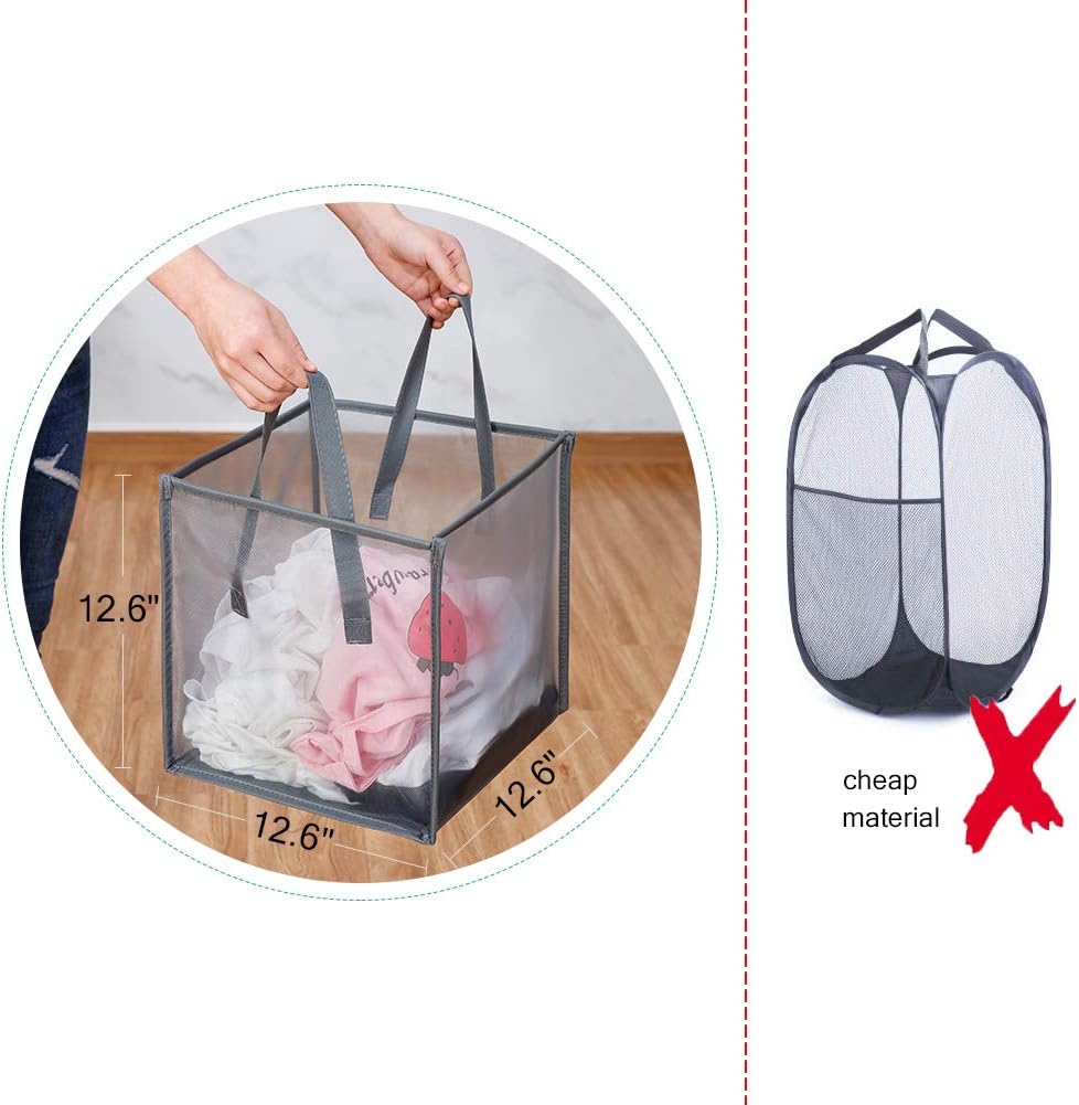 HONOMA Laundry Bags Hamper Bag with Handles,Portable &Collapsible Dirty Clothes Mesh Basket Foldable for Washing Storage, Kids Room,Dorm or Travel (Black, Single-Layer)