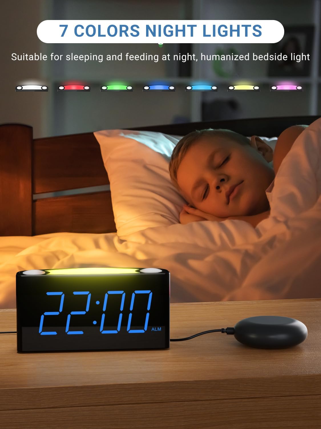 PPLEE Super Loud Alarm Clock for Heavy Sleepers Hearing Impaired Deaf,Vibrating Alarm Clock with Bed Shaker,Big Display Alarm Clock for Bedroom,5 Dimmer,Night Light,USB/Type-C Charger,Power-off Memory