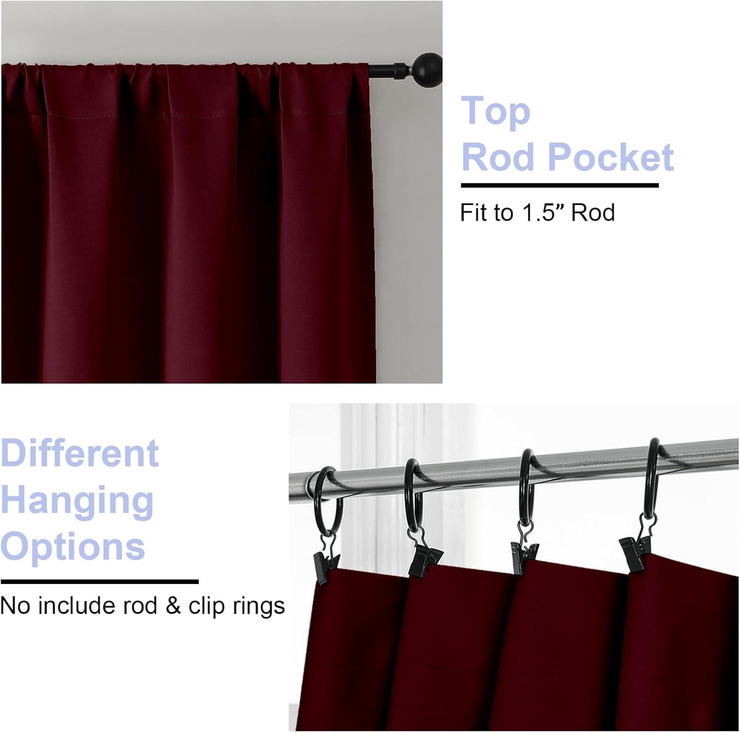 Simplebrand Ava Burgundy Blackout Curtains for Bedroom 84 Inch Length 2 Panels Set, Solid Thermal Insulated Privacy Nursery Window Treatment Curtains Blackout Drapes, W40 x L84 Inch, Burgundy