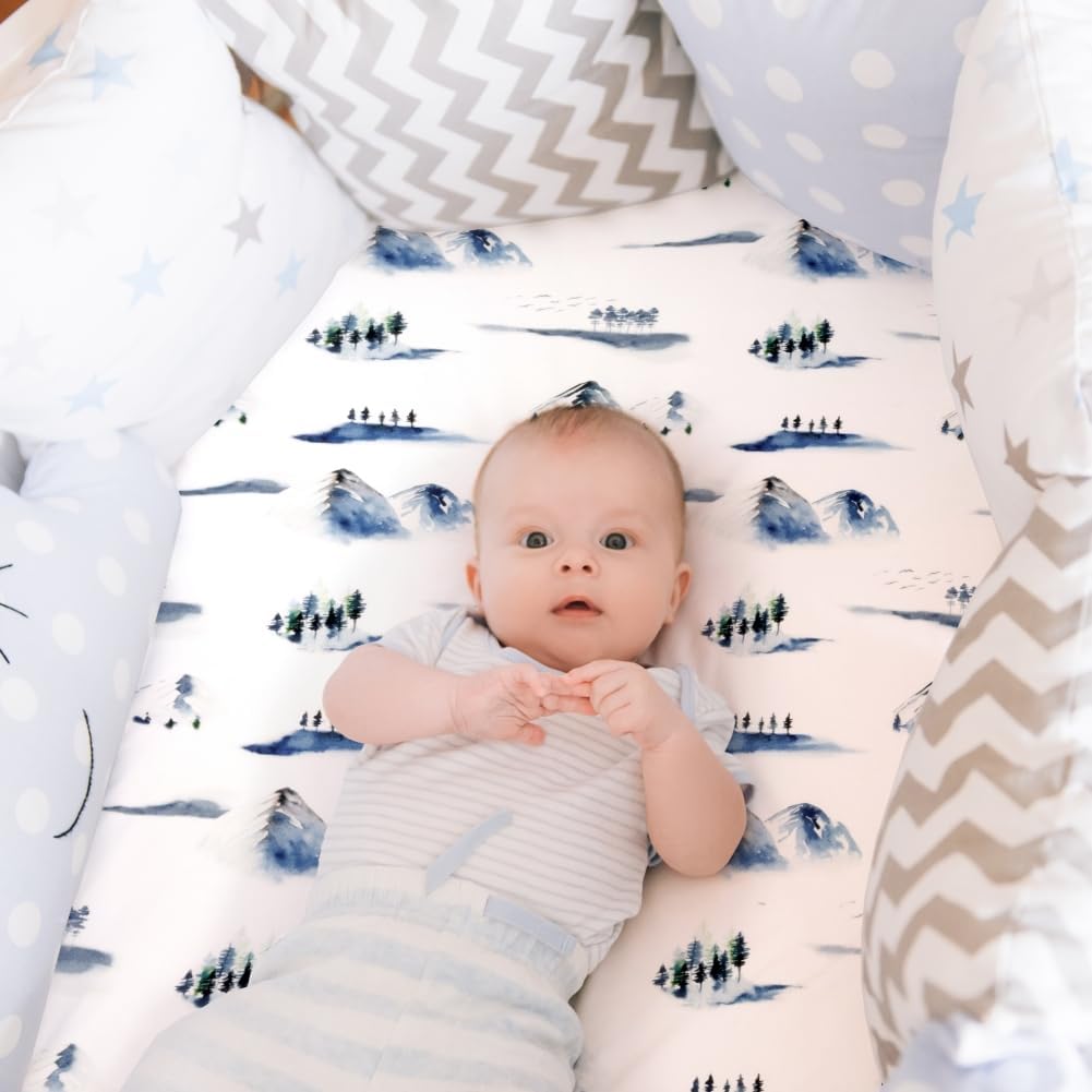 4 Pack Breathable Bassinet Sheets for Baby Boys Neutral Unisex Soft Bassinet Fitted Sheets for Toddler Travel Bassinet (Mountain)