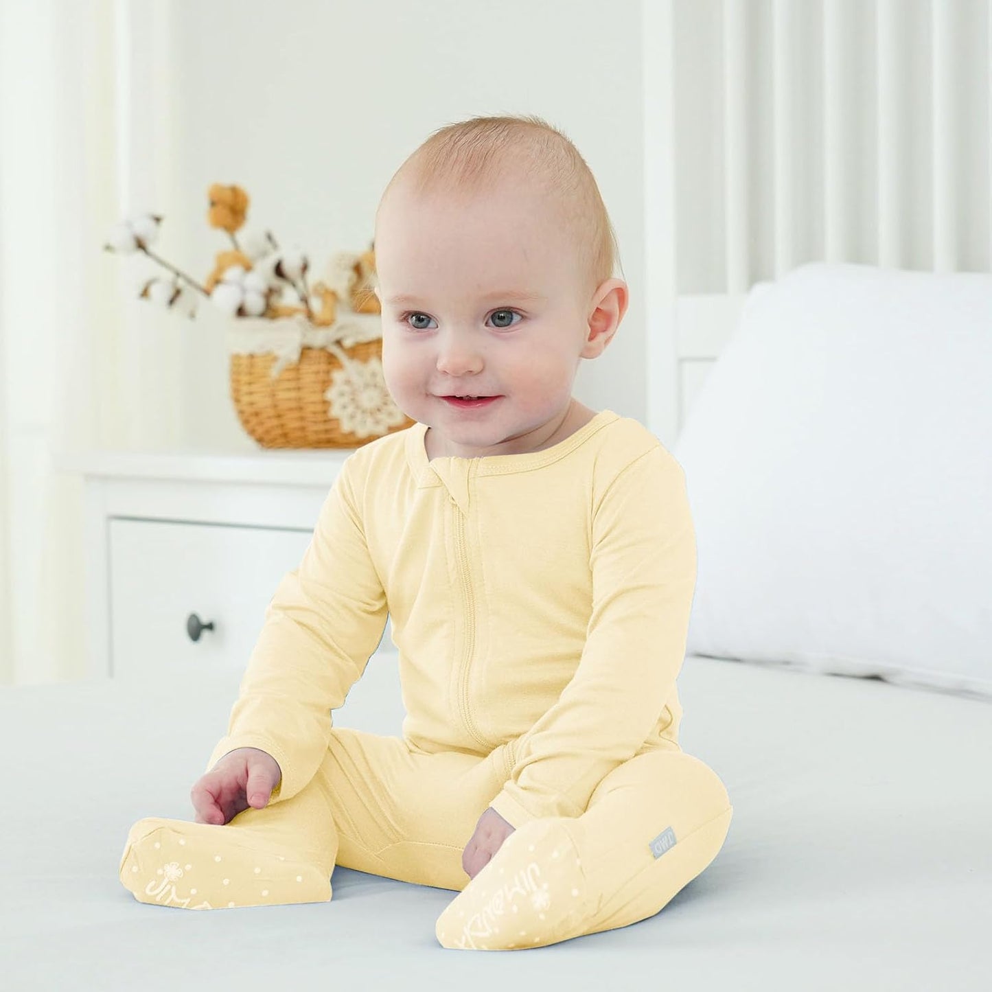 Baby Bamboo Rayon Romper Infant Footies Long Sleeve Double Zipper Outfits 2-Pack One-Piece Jumpsuits