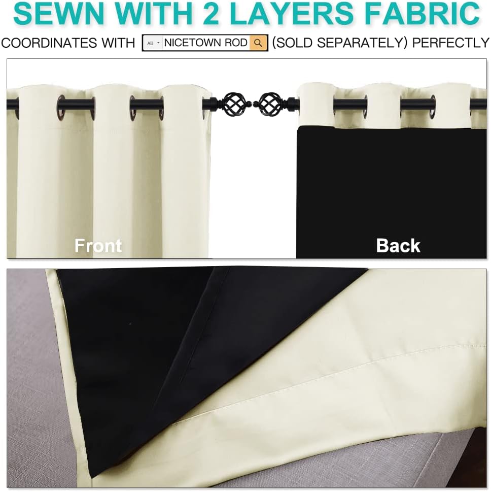 NICETOWN Warm Curtains for Winter, Thermal Insulated 100% Blackout Sound Proof Drapes with Black Backing, Full Light Blocking Panels for Patio Sliding Door (Beige, 1 Pair, 52 inches x 108 inches)