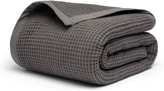 Salt Earth GOTS Certified 100% Organic Cotton Throw Blanket, 55" X 60" Waffle Blankets & Throws for Bed, Throw Blanket for Couch, Modern & Cozy Blanket, All Season,Comfy & Soft Blanket(Charcoal Grey)