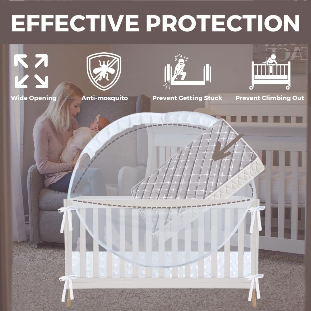 Wonder Space Elegant Baby Crib Net Tent - Minimalist Lace Design - Durable & Breathable Mesh to Keep Baby in & Stop Climbing Out - Mosquito & Insects Protection