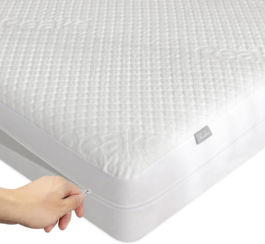 Queen Size Mattress Protector with Zipper - 100% Waterproof Zippered Mattress Cover - Soft & Cooling Noiseless Bed Mattress Covers - Top Removable Mattress Encasement 13-15" Deep